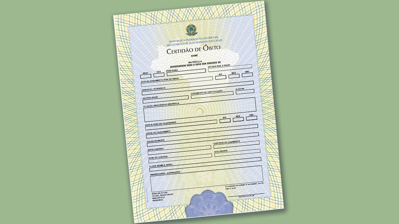 Documento de Certidão de Óbito